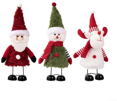 Sileduove Set di 3 statuette natalizie con Babbo Natale, pupazzo di neve, renna, decorazioni per la tavola festiva, ornamenti per la casa, 30 cm, in tessuto di poliestere, personaggi