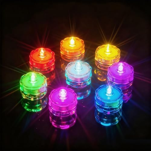AMFUN Luce LED sommergibile, 12 Pezzi Candele a LED Senza Fiamma, Luce a gradiente di colore, Impermeabile Subacquea Mini Luce Decorativa per Laghetto, Piscina, Acquario, Vaso, Festa, Festival