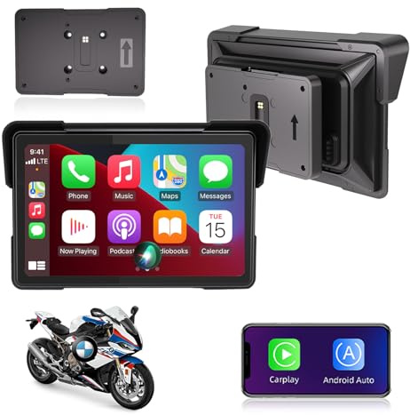 Carplay Moto para Motocicletas BMW, 7 Pantalla Navegador Moto Inalámbrico CarPlay y Android Auto, Fácil de Instalar Resistencia al Agua IP67, Bluetooth, Navegación GPS, Siri/Google Asistente