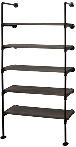 Berlinlodge Standregal HxBxT 165x80x28cm Industriedesign Holz Metall Grau-braun Wohnregal Bücherregal Ablageregal Küche Leiterregal Deko vertikal Wohnzimmer Flur Esszimmer 80 cm breit modern