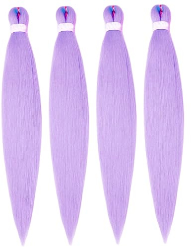 4 pezzi estensioni dei capelli viola per trecce 26 pollici pre allungati capelli sintetici intrecciati alla lavanda intrecciati viola chiaro alla lavanda