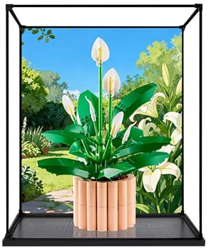 Acrylic Display Case for Lego 11504 Peace Lily Model, 3mm Dustproof Display Box, Display Case Compatible with Lego 11504 (Model Not Included) (Background Alloy Frame B)