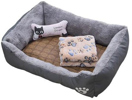 Hundbädd – katt- och hundbäddfunktion, husdjursgrotta med kylmatta, filt, leksaksben, för hundar och katter, inomhus- eller utomhusbruk, bekvämt hållbart material för daglig användning