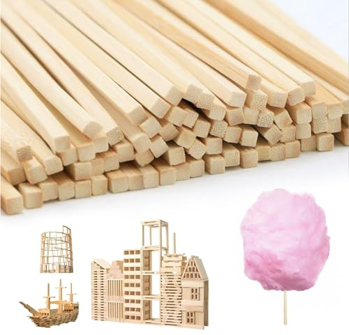 AROMUJOY 250 Piezas Palitos de Madera, 400 x 4 x 4 mm Palos Cuadrados de Madera, Varillas de Bambú para Manualidades, Listones de Bambú Natural para Bricolaje Modelismo Decorar