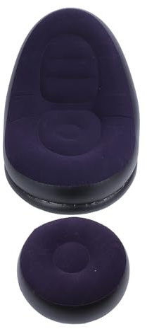 YUKERMARB Uppblåsbar Soffa med Fotpall, Mjuk Blow Up Solstol, Flockad Uppblåsbar Sittsäck, Lazy Person Tool, för Inomhus/utomhusbruk (Mörkblå)