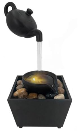 Floating Teapot Water Fountain with LED Lights, Indoor Zen Tabletop Fountain with Flowing Water and Stones for Home Office Decor