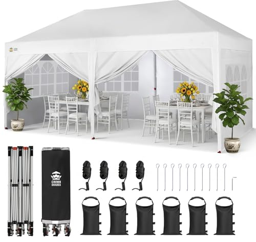 CROWN SHADES Pavillon 3x6 m, Faltpavillon mit 6 Seitenwänden, Wasserdicht Stabil Winterfest UV Schutz 50+,400D Oxford, Höhenverstellbarer Gartenpavillon, Gartenzelt, Partyzelt für Outdoor