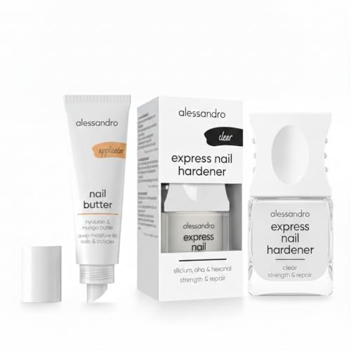 alessandro Nagelpflege-Bundle: Express Nagelhärter & Hyaluron Nail Butter – Set für starke, gesunde Nägel & gepflegte Nagelhaut – Stärkt brüchige Nägel & spendet Feuchtigkeit – 10ml + 15ml
