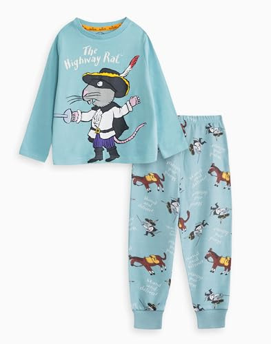 Gruffalo The Highway Rat Kids Light Blue Long Sleeve Pyjama Set | Crew Neck Cartoon Character Nightwear | Long Leg PJs with Front Branding | Merch
