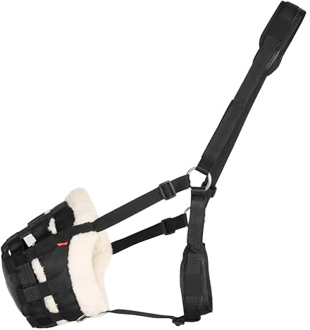 Imperial Riding Fressbremse „Fur“ Weidemaske mit Fellfutter & Gummiplatte, Schwarz, Shetty