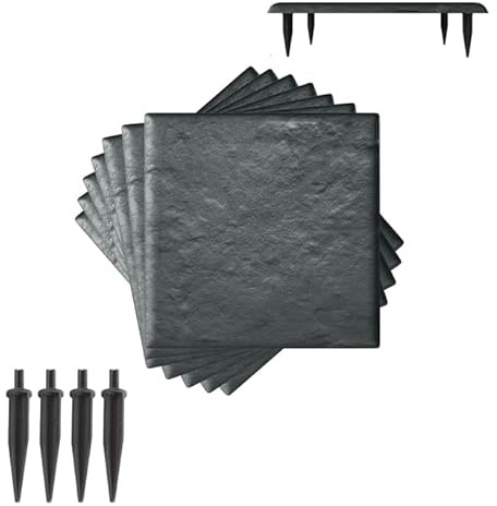 LIFEZEAL Dalles de Jardin 39,5x39,5 cm, Lot de 8 Dalles avec Piquets de Fixation au Sol, Pierres Décoratives pour Allée de Jardin, Chemin Extérieur, Revêtement de Sol (Gris)