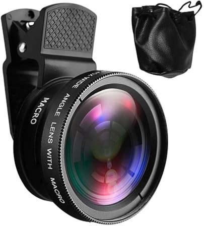 0,45 x vidvinkellins – 15 x makroobjektiv | dubbel lins högupplöst fotograferingssats | 5,2 x 2,6 cm extern universell mobiltelefonlins, minskar spökbländning, kompatibel med iosiAndroosi