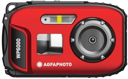 AGFA PHOTO Realishot WP6000 - Fotocamera digitale impermeabile, 3 m/10 piedi, 18 MP, video HD, schermo LCD da 2,4”, zoom digitale 16x, autofocus, specchietto per selfie, batteria al litio - Rosso