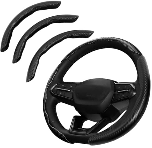 3 Piezas Funda Volante Coche, Fibra de Carbono, Antideslizante Segmentada, Protector de Volante Diseño Mariposa Transpirable, Universal 36-38 cm, para SUV Camión y Auto