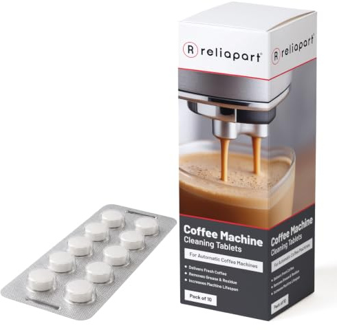 Reliapart Coffee Machine Cleaning Tablets (10 Pack) for Sage DeLonghi Miele Bosch Siemens Jura Nespresso Ninja and Tassimo Coffee or Espresso Machines Residue Oil Build Up Cleaner Tabs Maintenance