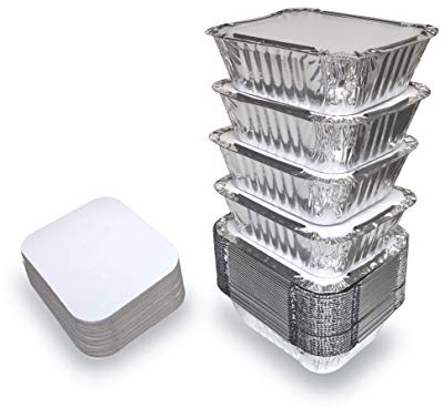 Spare Essentials 55 Pack - Small Foil Pans with Lids - To Go Food Containers with Lids 1lb Mini Aluminum Pans Freezer Safe Foil Take out Trays Heat proof Aluminum Meal Prep Containers 5.5x4.5x1.9 in