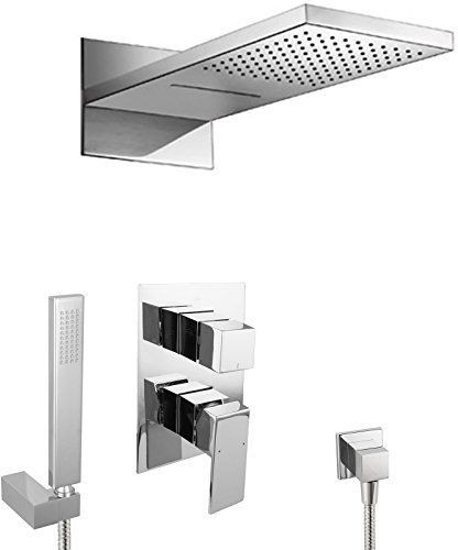 PaulGurkes Unterputz Wasserfall Regendusche Dusche Duschset eckig Duschsystem mit Handbrause Tropendusche UP-Dusche 3-Wege Regenbrause Komplett Set Einbaufertig Luxus Dusche Duschtempel Traumdusche