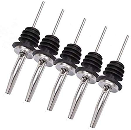 5 Pcs Stainless Steel Liquor Bottle Speed Pourers Black Classic Tapered Spout Fast Free-Flow Drinks Oil Pourer by SamGreatWorld