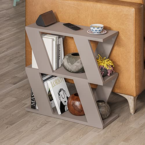 HOCUS PICUS Schmaler Side Table mit 2 Ablageflächen| moderner 2-stufiger Beistelltisch im schlanken Design| platzsparender End Table für Sofa| Wohnzimmer und Büro| 22 x 60 x 57 cm (Helles Moka)