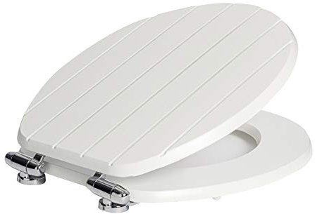 Harbour Housewares Soft Close Toilet Seat - White - Pack of 1 - Oval-Shaped Wooden Toilet Seat Antibacterial Loo Lid with Universal Chrome Hinges, Fixings & Fittings