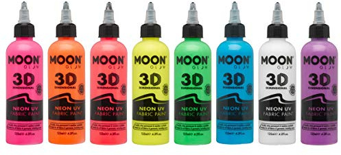 Moon Glow, Neon-UV-Stofffarbe, 8er-Set, Textilfarbe für Kleidung, T-Shirts, Taschen, Schuhe und Leinwand (Mehrfarbig, 125 ml (8er-Pack))