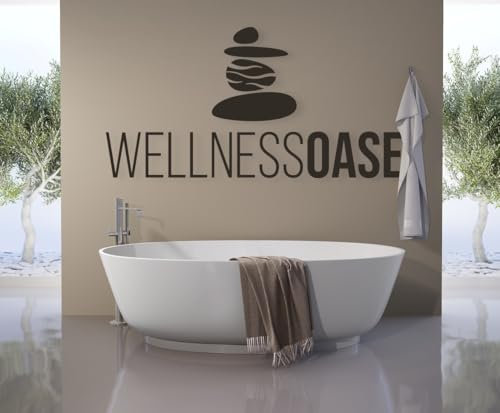 tjapalo® a38 wohnzimmer wandtattoo wellness oase Wandsticker Bad Wandaufkleber Steine Wandtattoo Wohnzimmer wandtattoo badezimmer wasserfest, Farbe: mittelgrau, Größe: B100xH46cm