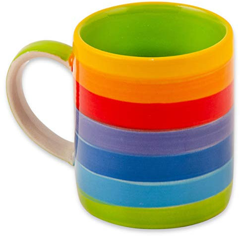 Hand Painted Rainbow Stripe Ceramic Espresso Coffee Mug
