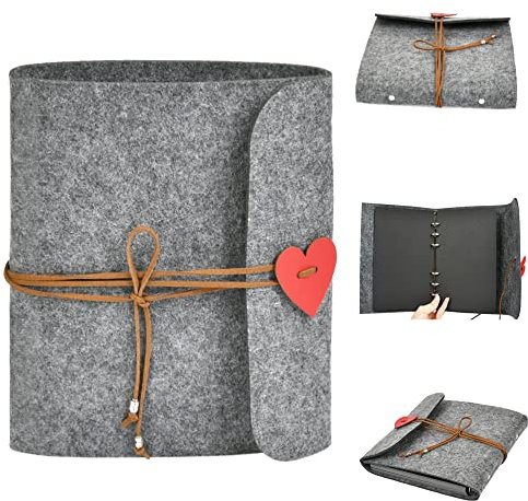 BUYGOO Fotoalbum zum Selbstgestalten - 19,5x18,5cm Klein Filz Fotoalbum mit 30Blatt 15x18cm Schwarze Seiten, Fotobuch zum Einkleben DIY Fotoalben für Valentinstag Hochzeit Geburtstag Baby Jubiläum