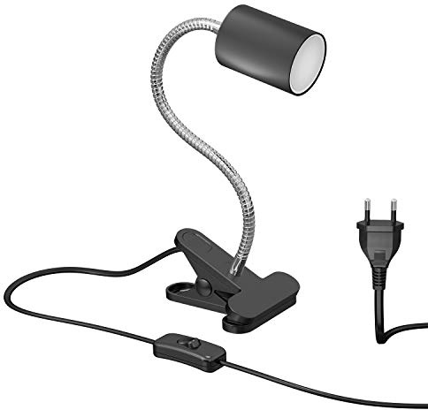 ledscom.de Klemmleuchte WAIKA Schwanenhals und Schalter schwarz matt + LED Lampe weiß 3-Stufen Dimmen 609lm