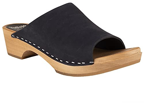 Vollsjö Damen Clogs Aus Holz Und Wildleder Hausschuhe Holzschuhe Clogs Für Frauen, Modisch Und Gemütlich Freizeitschuhe, Heimschuhe, Hergestellt In Der EU, 38, Dunkelblau