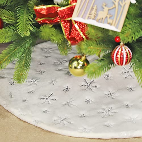 SALCAR Weihnachtsbaum Decke, Kunstfell Schneeflocke Christbaumdecke Weiß, Weihnachtsbaumdecke Rund Weißer Plüsch Weihnachtsbaum Rock, Weihnachtsbaumdecke Fell Baumdecke für Weihnachtsdekoration, 90cm