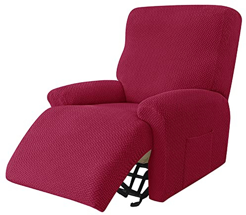 Highdi Twill-Jacquard Sesselbezug 4-teiliges Set, Komplett Sesselschoner für Relaxsessel, Luxuriös Verdicken Relaxsessel Bezüge Stretchhusse für Fernsehsessel Liege Sessel (Rot)