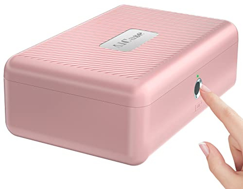 AICase Tresor mit biometrischer Fingerabdruckerkennung, Tragbare Sicherheitsbox mit Fingerprint und Morse-Code; Geldkassette; Rosa