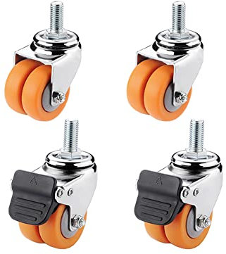 4 Stück Möbelrollen M12-Gewinde Nylon Doppelrad 1,5 Zoll / 2 Zoll Schwerlast Lenkrollen Universal- Schwenkbar Trolley-Rollen Mit Bremse 320Kg Belastung Für Sofa Regal
