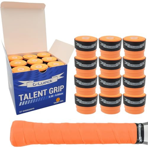 G-Lueck 27x Tennis Overgrips Talent Grip Griffband | 0,60mm Stärke | Für Squash Badminton Schläger & Golf inkl. Selbstklebendem Abschlußband | sehr griffig (Koralle (Orange))
