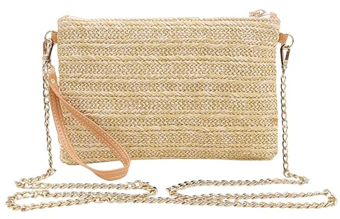 Beurlike Straw Clutch Purses for Women Beach Wristlet Wallet Small Cross body bag for Girls(Natural)