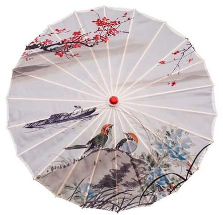 Vocttaiy Parasol Chinese Style Classical Oil Paper Umbrella Rainproof Umbrella, Parasol Pendent Floral Mulitcolor Paper and Bamboo Painted Paper Parasol (P)