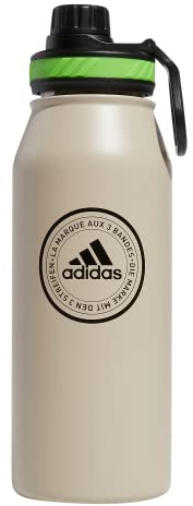 adidas 1 Liter (32 oz) Metal Water Bottle, Hot/Cold Double-Walled Insulated 18/8 Stainless Steel, Wonder Beige/Black/Lucid Lime Green, 32 Ounces