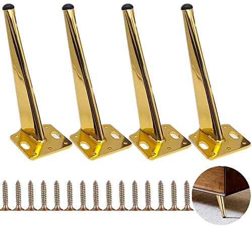 KMERCE 4 Stück Möbelfüße Metall Gold, Schrankfüsse 15cm, Kommodenfüße, Sofa füße, Füße für möbel, Tischbeine für Couchtisch, TV-Schrank, Bettfuß, Mit Schrauben+Anti-Rutsch Stummschaltbasis