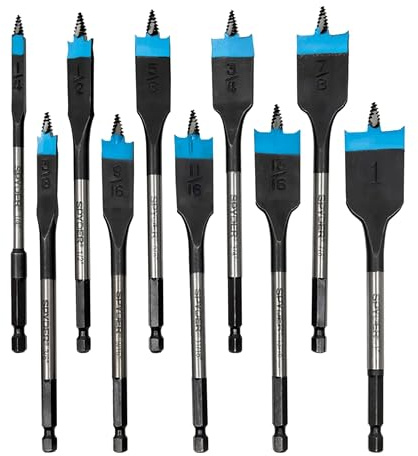 Spyder Stinger 10-Piece Woodboring Spade Bit Set, 6 Length (1/4, 3/8, 1/2, 9/16, 5/8, 11/16, 3/4, 13/16, 7/8, 1-Inch) (11027)