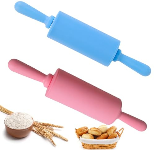 Vastsea 2 stycken kavel silikon, bakrullar, kavel av silikonkavel av silikonkavel, anti-rost och rostskydd, återanvändbar, gäller för tårtor, bakning, pizzapanantkakor (rosa, blå)