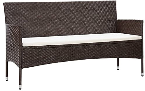 vidaXL Gartensofa 3-Sitzer, Gartenbank mit Kissen Stahlrahmen, Sitzbank für Garten Terrasse, Loungesofa Gartenmöbel, Braun Poly Rattan
