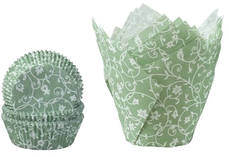 Demmler Pirottini per muffin – Set di pirottini per cupcake in giada in classici pirottini per muffin e tulip, con design classico, 84 pezzi – Made in Germany