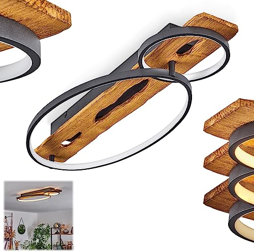 HOFSTEIN LED Deckenleuchte Nevogilde, dimmbare Deckenlampe aus Metall/Holz/Kunststoff in Anthazit/Natur/Weiß, Leuchte im skandinavischen Design, dimmbar über Lichtschalter, 3600 L, 3000 K, 30 W