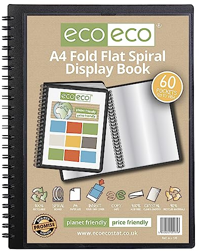 eco-eco Eco135 Sichtbuch, A4, 50% recycelt, 60 Taschen, faltbar, flach mit Spiralbindung