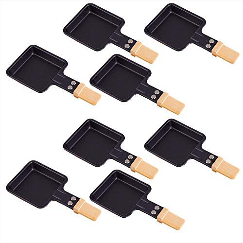 Syntrox 8 Raclette Pfännchen viereckig mit Bambusgriff, Grillzubehör, Raclettezubehör Antihaftbeschichtet, Zusatzpfännchen, 18,5 x 9 cm, Ersatzpfännchen