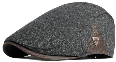 FICORD Schiebermütze Herren Herbst Baskenmütze Herren Retro Zeitungsjunge Efeu Schiebermütze Fischgrätenmuster Entenschnabelmütze Maler Verstellbare Gatsby Driving Cabbie Cap,Grau,55-59Cm