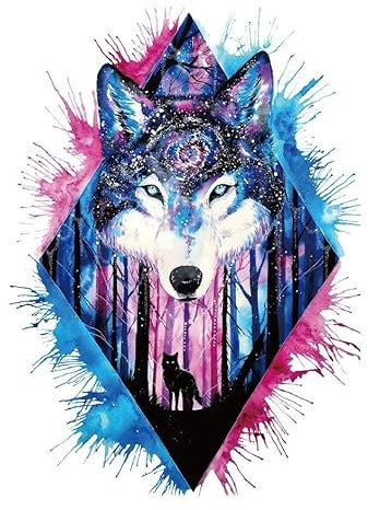 2 Blätter Temporäres Wolf Tattoo Wasserfarben Tattoo Fake Tattoo Watercolor Wolf Tattoo KM108x2