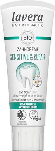 lavera Tandkräm känslig och reparation – för känsliga tänder – 24 timmar skydd – ekologisk kamomill & natriumflorid – vegan – naturkosmetik – 75 ml
