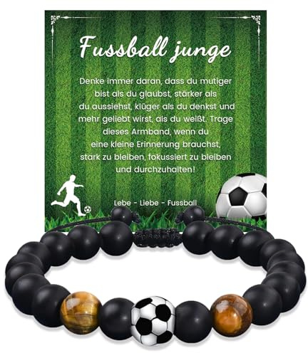 YELUWA Fussball Geschenke für Jungen, Fussball Armband Halskette Geschenk | Naturstein Fußball Armband und Fußball Halskette für Sohn Bruder Enkel Neffe 13 14 15 16 17 18 Geburtstagsgeschenk für Jungen